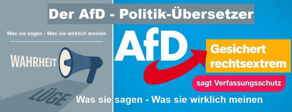 Der AfD – Politik-Übersetzer“: Ein Megafon ruft scheinbar „Wahrheit“, doch der Schatten zeigt „Lüge“ – eine symbolische Darstellung zur Entlarvung der AfD-Rhetorik