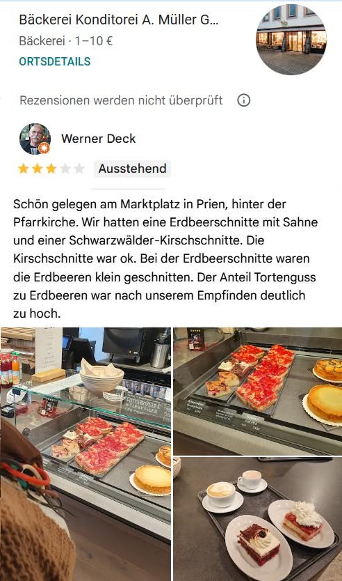 Screenshot meiner originalen Google-Bewertung vor der Löschaufforderung