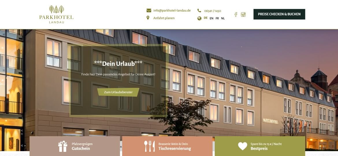 Startseite Parkhotel Landau – hochglänzend, aber unübersichtlich