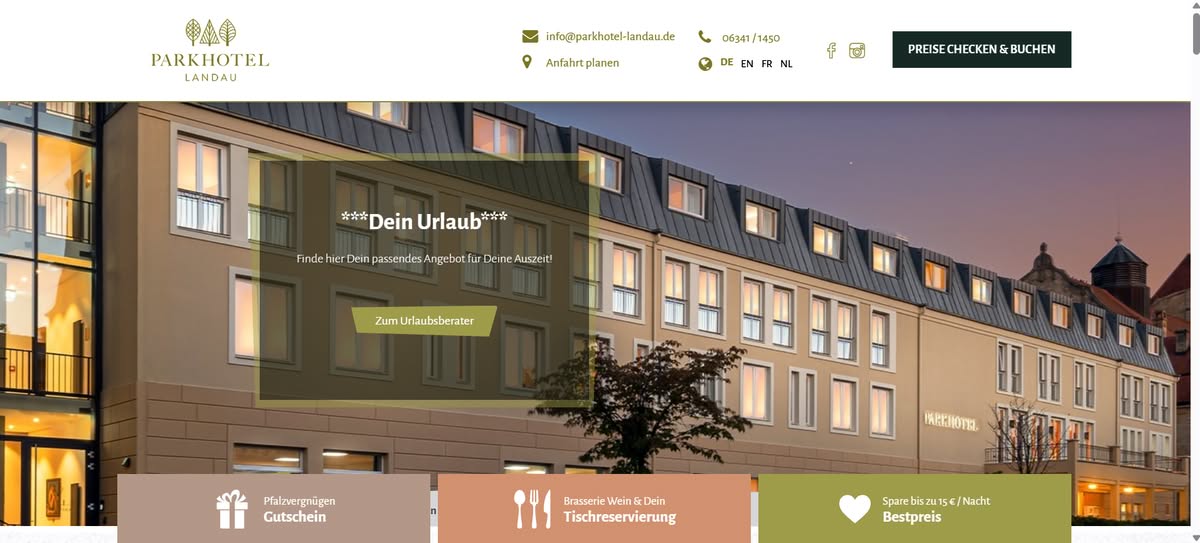 Startseite Parkhotel Landau – hochglänzend, aber unübersichtlich