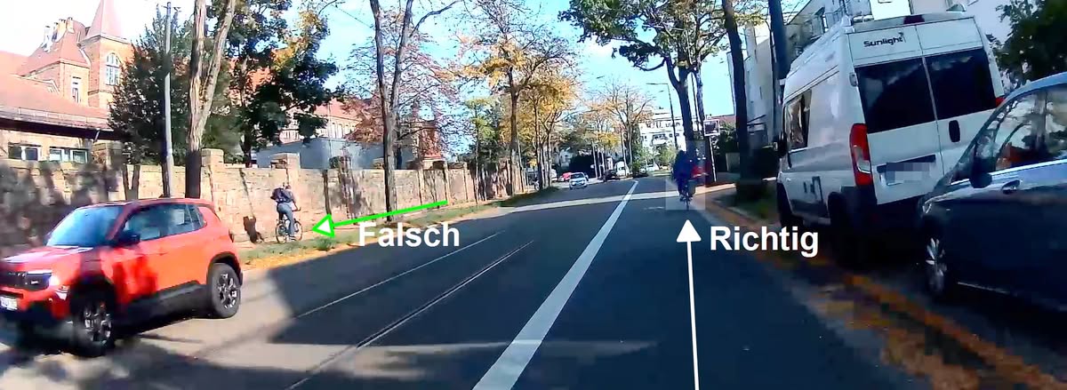 Gefährliche Situationen beim Radfahren – Falschfahrer auf schmalem Radweg provoziert beinahe Frontalzusammenstoß, Dashcam-Aufnahme