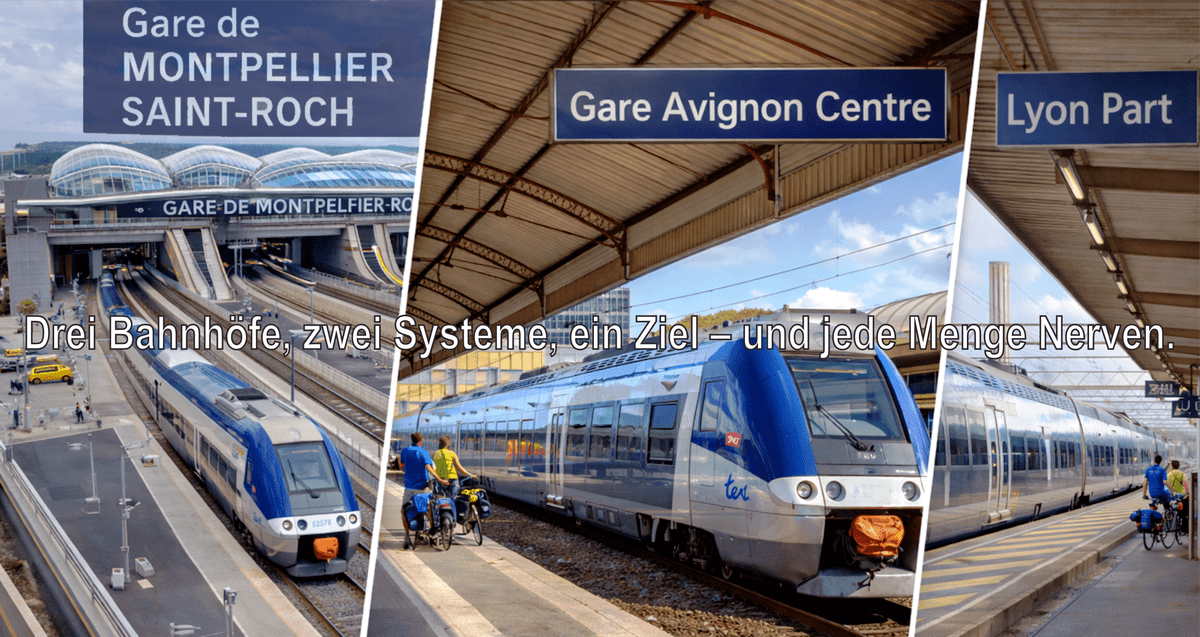 Nervenaufreibende Zugbuchung mit Fahrrad in Frankreich. Drei Bahnhöfe, zwei Systeme, ein Ziel – und jede Menge Nerven.
