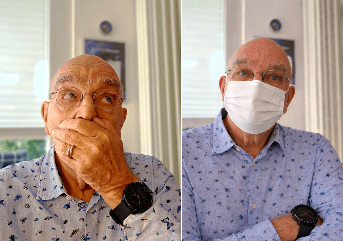 Werner Deck Mann hält sich die Hand vor den Mund nach misslungenem Bartschnitt