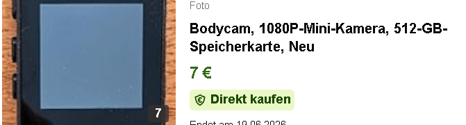 Bodycam, 1080P-Mini-Kamera, 512-GB-Speicherkarte, Neu 