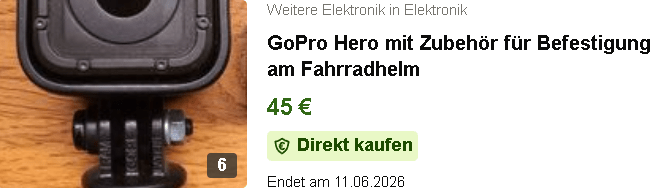 GoPro Hero mit Zubehör für Befestigung am Fahrradhelm
