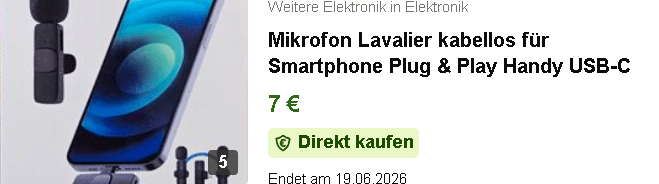 Mikrofon Lavalier kabellos für Smartphone Plug & Play Handy USB-C 