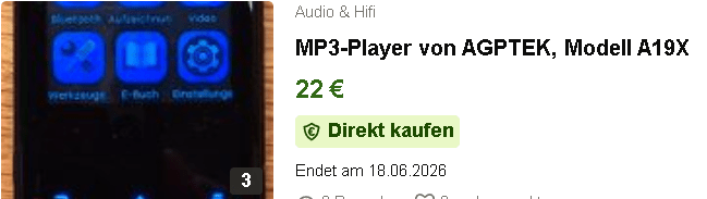 MP3-Player von AGPTEK, Modell A19X