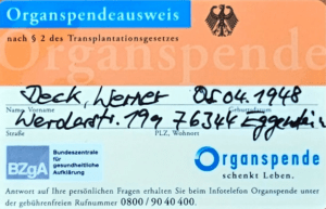 Ausgefüllter Organspendeausweis 