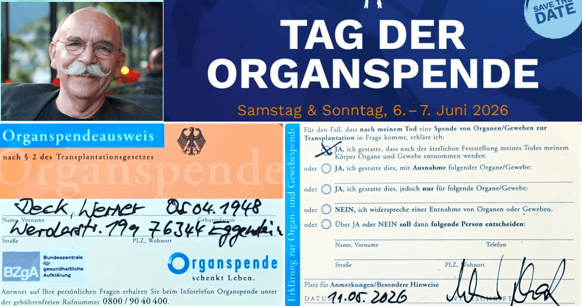 Ausgefüllter Organspendeausweis mit dokumentierter Spendebereitschaft im Scheckkartenformat
