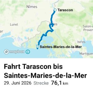 ViaRhôna Tag 5 durch die Camargue zwischen Tarascon, Arles und Saintes-Maries-de-la-Mer