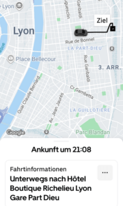 Sehenswürdigkeiten und Abendstimmung in Lyon am Tag vor dem Start unserer Rhône-Radtour. Fahrt mit Uber