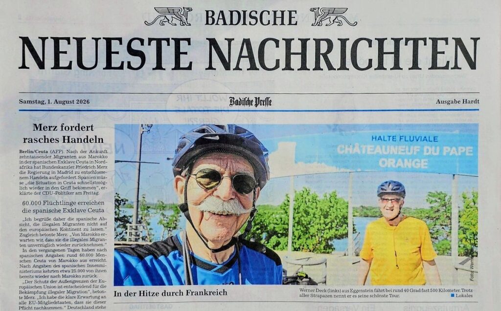Als Eggensteiner mit 78 Jahren in der größten Hitze 481 km von Lyon nach Montpellier geradelt 