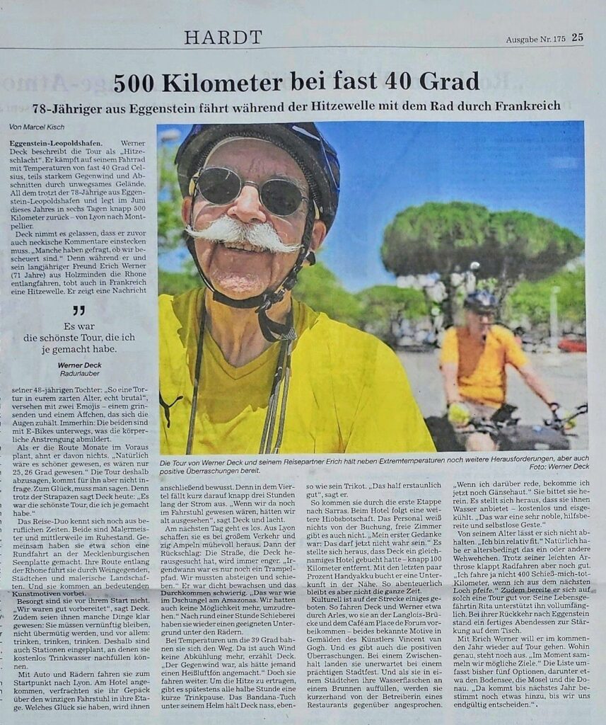 Als Eggensteiner mit 78 Jahren in der größten Hitze 481 km von Lyon nach Montpellier geradelt - 01