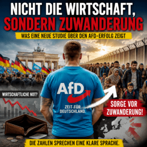 AfD-Anhänger und Deutschlandfahnen bei einer Kundgebung zum Thema Zuwande