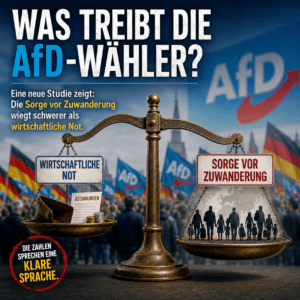 Waage mit wirtschaftlicher Not und Sorge vor Zuwanderung als Faktoren für AfD-Unterstützung