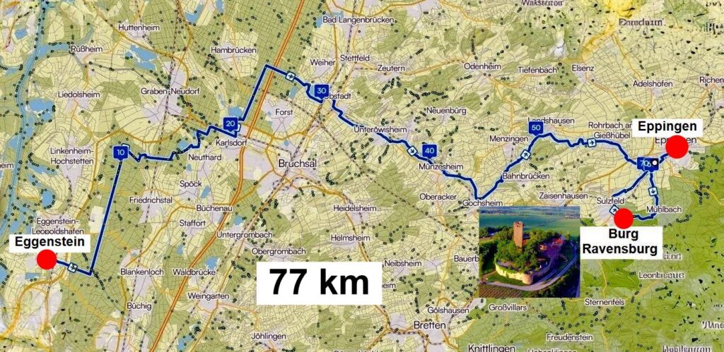 Radtour zur Burg Ravensburg im Kraichgau. Die Strecke am Samstag