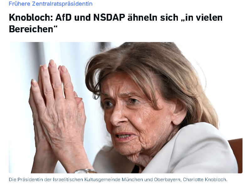 Holocaust-Überlebende Charlotte Knobloch : AfD und NSDAP ähneln sich „in vielen Bereichen“