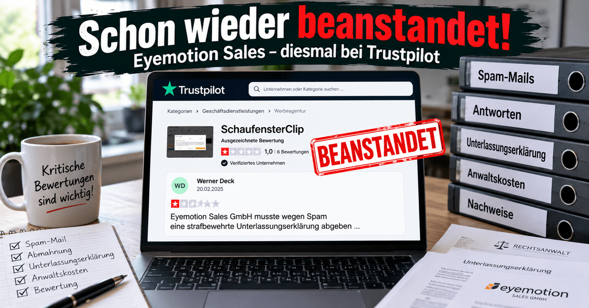 Eyemotion Sales Trustpilot Bewertung wird beanstandet